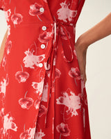 Red Floral A-Line Wrap Mini Dress - Threadford