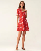Red Floral A-Line Wrap Mini Dress - Threadford