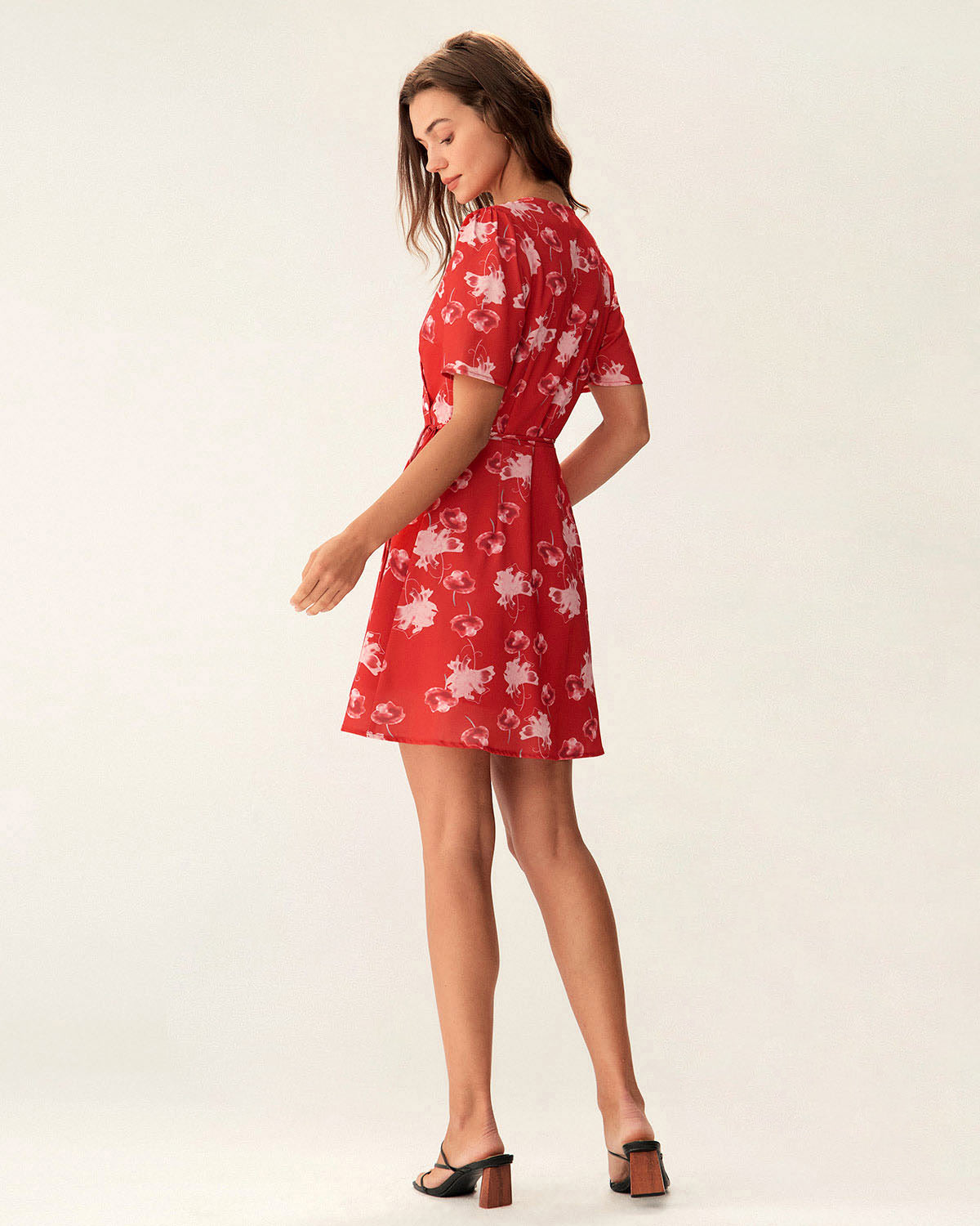 Red Floral A-Line Wrap Mini Dress - Threadford