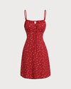 Red Heart Pattern Sweetheart Neck Slip Mini Dress - Threadford