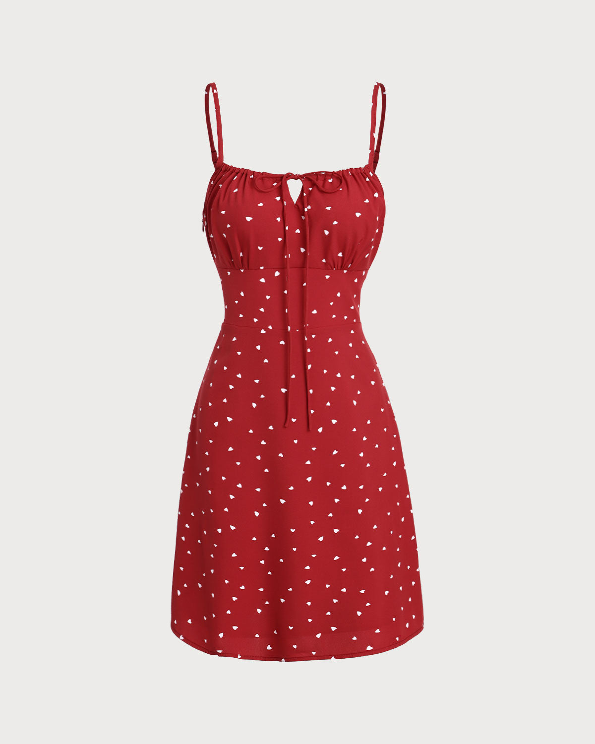 Red Heart Pattern Sweetheart Neck Slip Mini Dress - Threadford