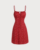 Red Heart Pattern Sweetheart Neck Slip Mini Dress - Threadford