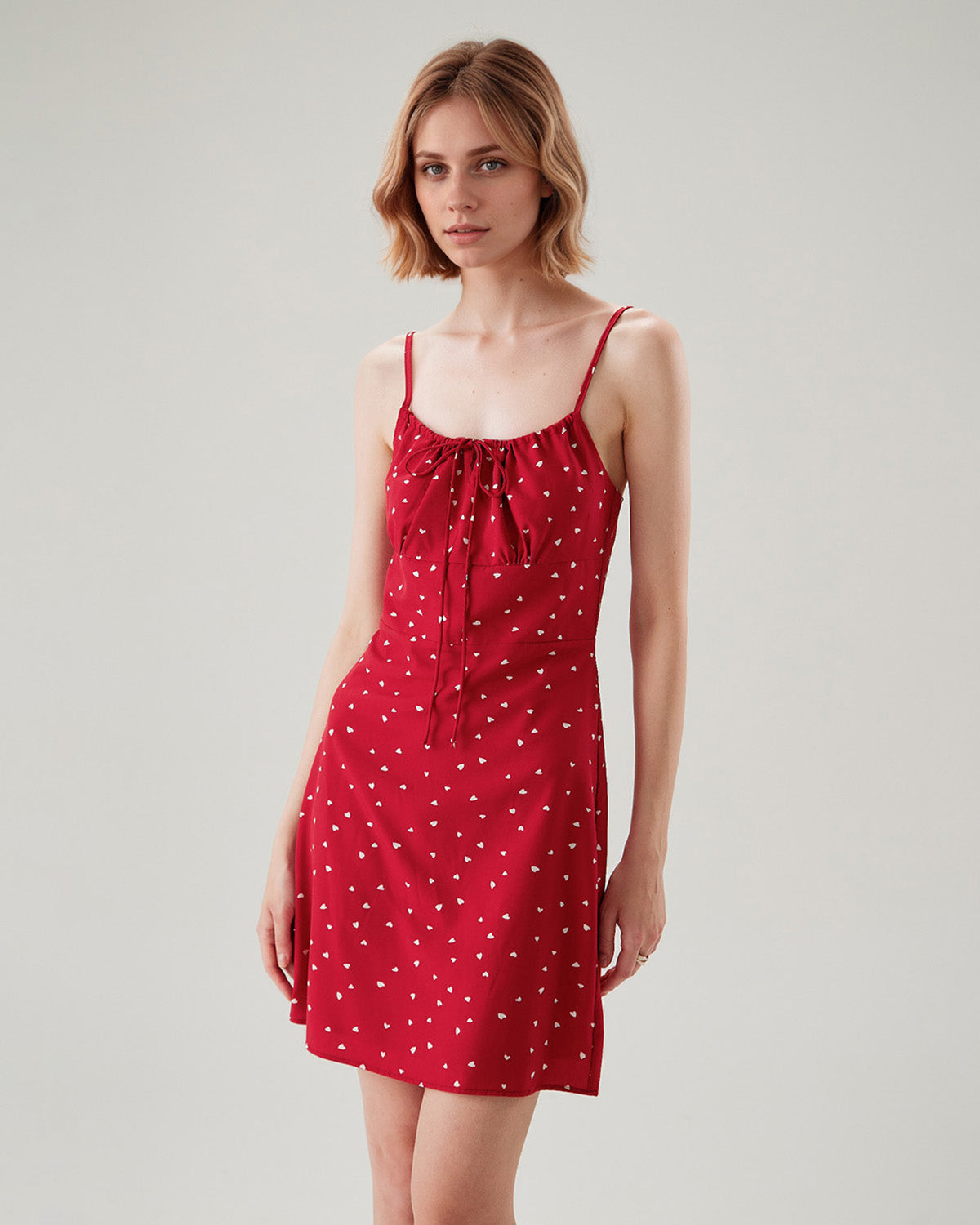 Red Heart Pattern Sweetheart Neck Slip Mini Dress - Threadford
