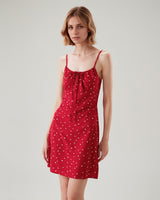 Red Heart Pattern Sweetheart Neck Slip Mini Dress - Threadford