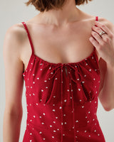 Red Heart Pattern Sweetheart Neck Slip Mini Dress - Threadford