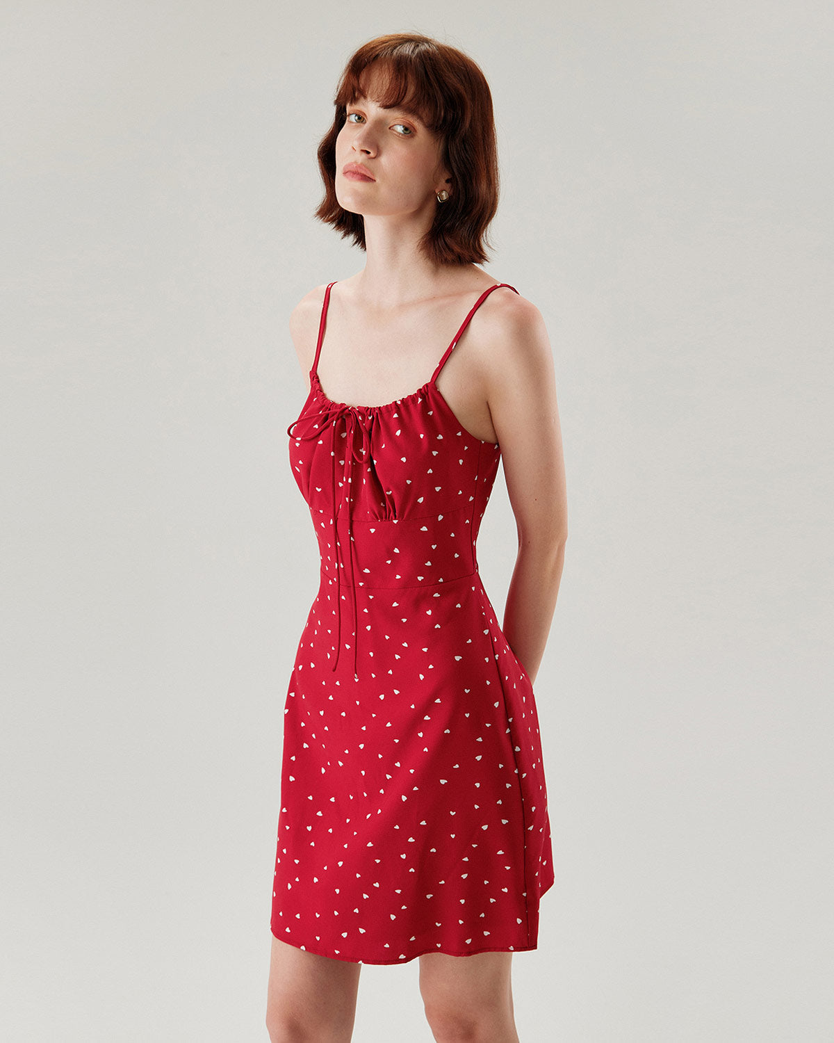Red Heart Pattern Sweetheart Neck Slip Mini Dress - Threadford