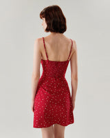 Red Heart Pattern Sweetheart Neck Slip Mini Dress - Threadford