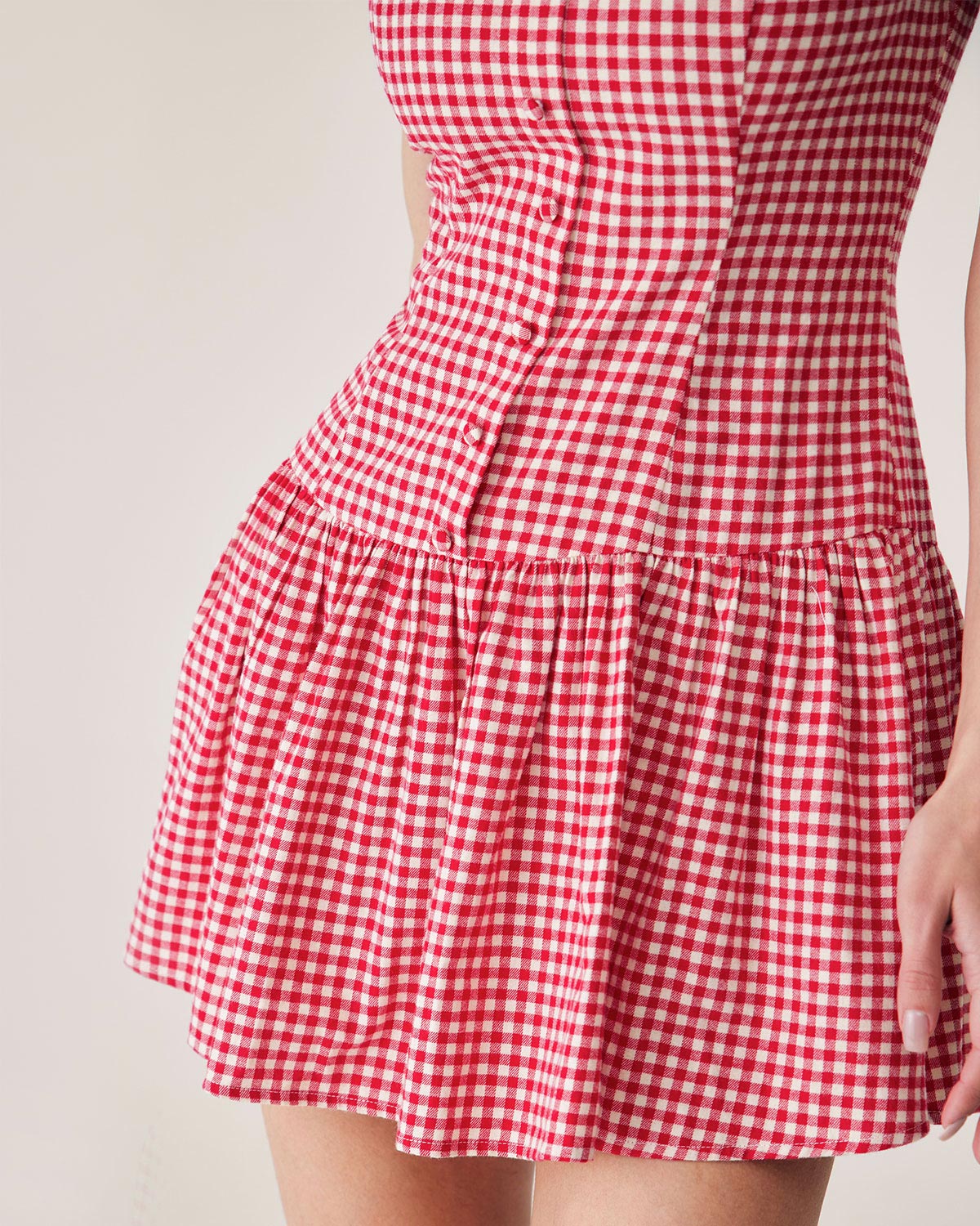 Red Plaid Boat Neck Mini Dress - Threadford