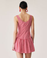 Red Plaid Boat Neck Mini Dress - Threadford