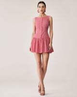 Red Plaid Boat Neck Mini Dress - Threadford