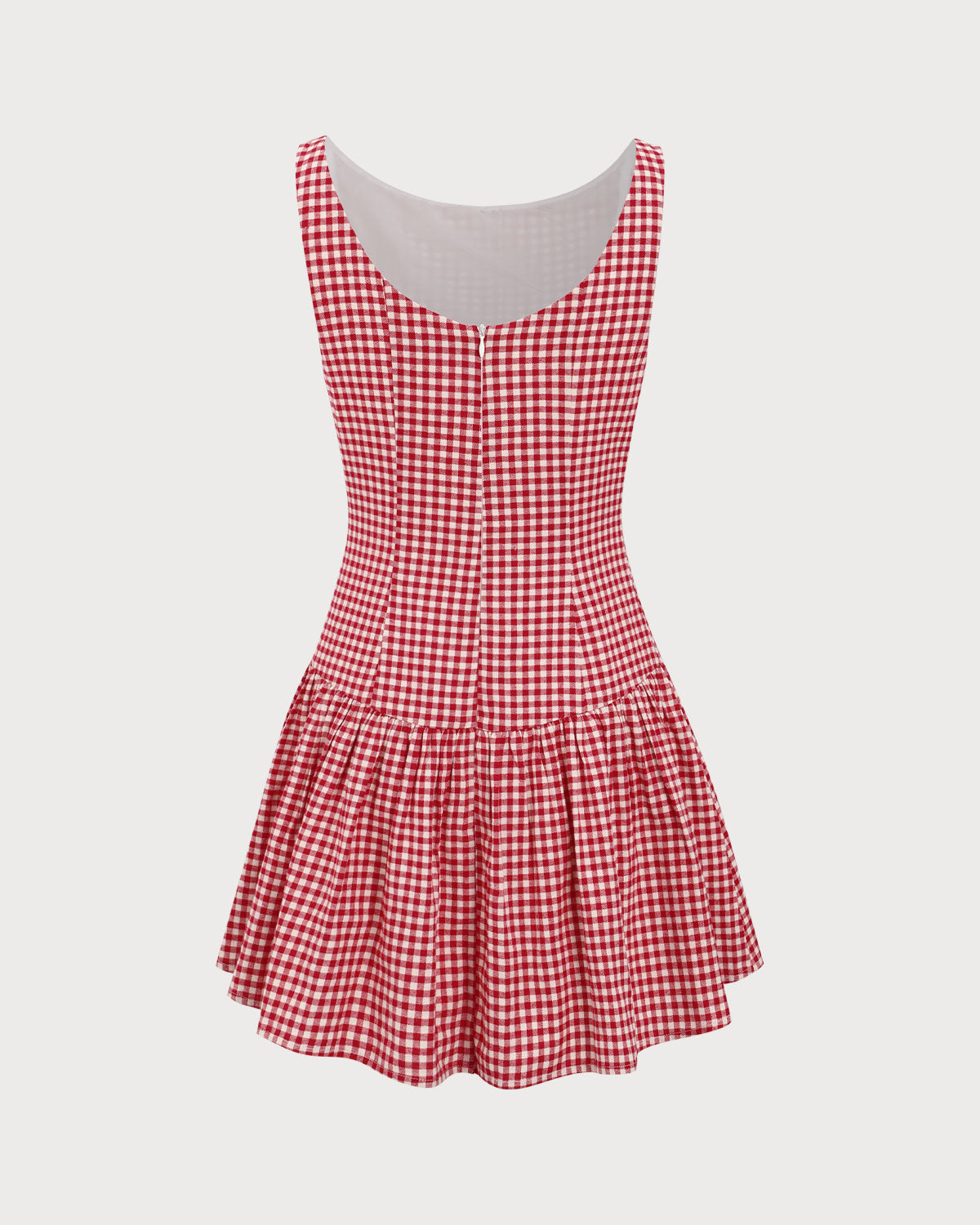 Red Plaid Boat Neck Mini Dress - Threadford