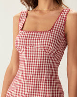 Red Plaid Square Neck Slip Mini Dress - Threadford