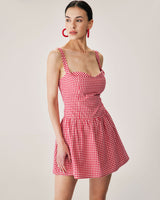 Red Plaid Sweetheart Neck Slip Mini Dress - Threadford