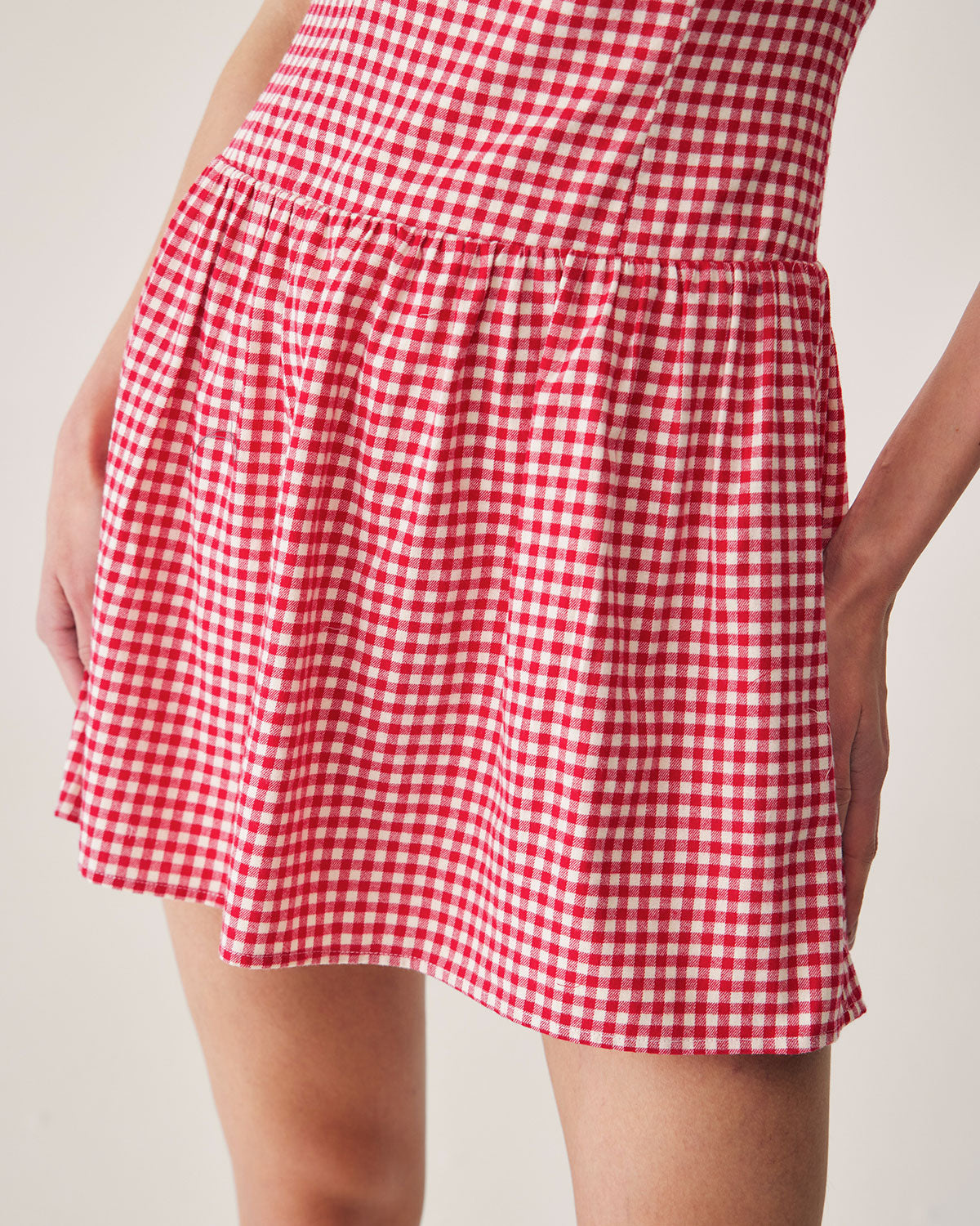 Red Plaid Sweetheart Neck Slip Mini Dress - Threadford