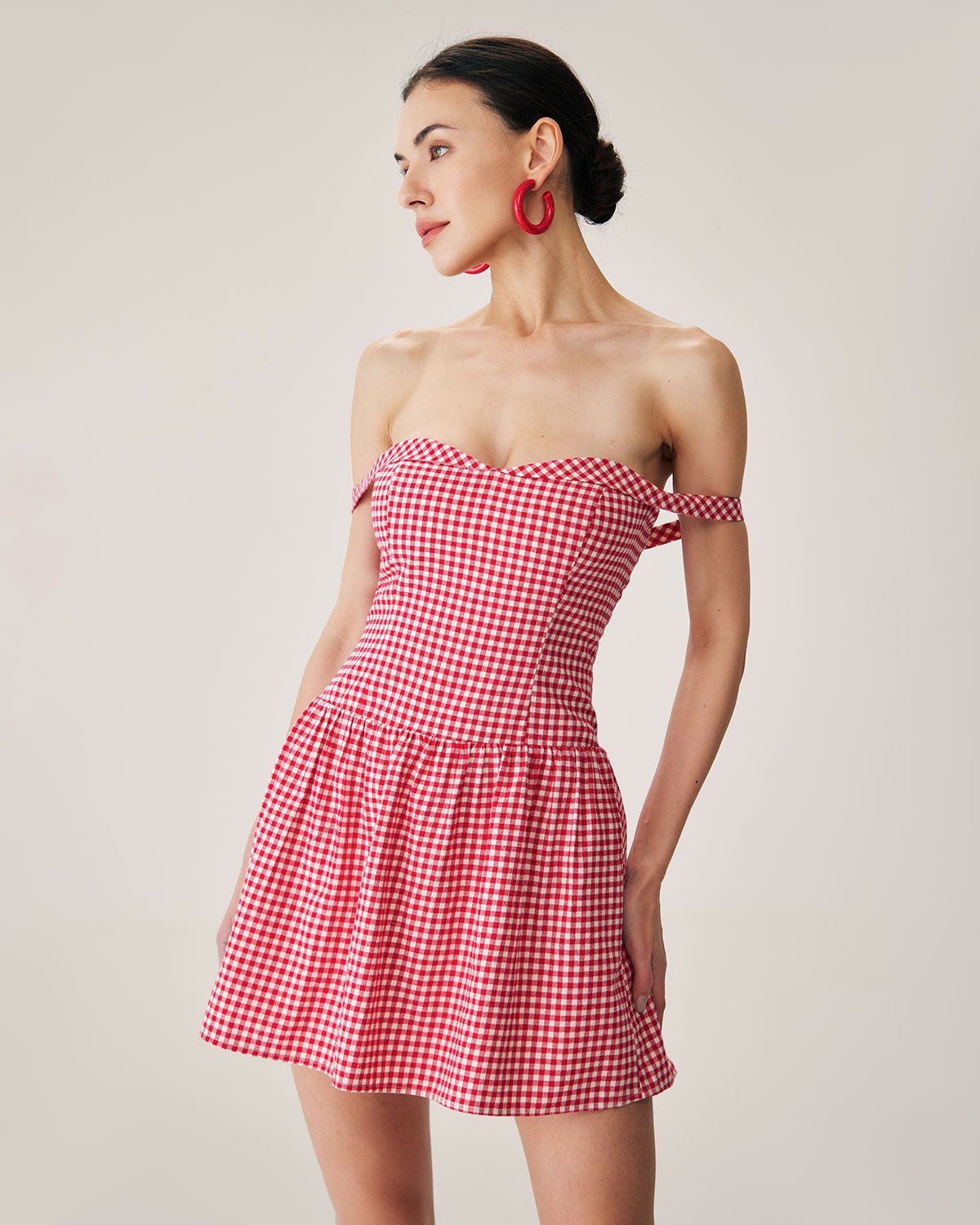 Red Plaid Sweetheart Neck Slip Mini Dress - Threadford