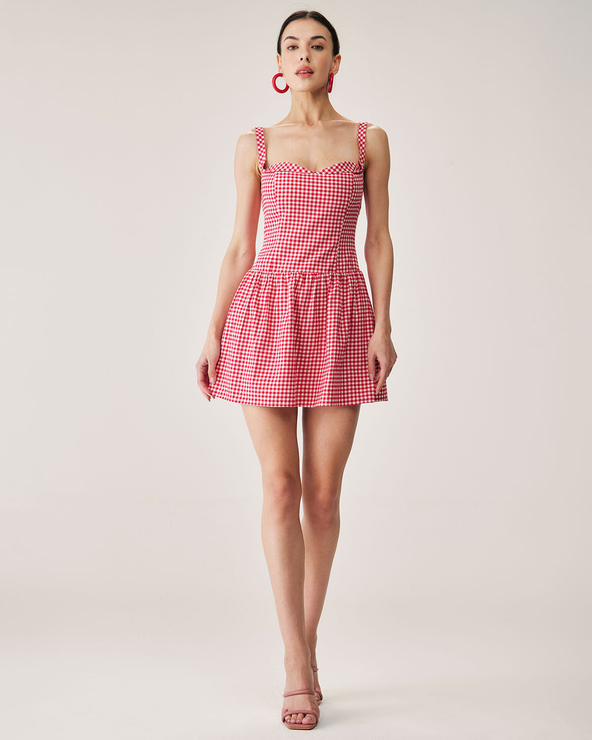 Red Plaid Sweetheart Neck Slip Mini Dress - Threadford