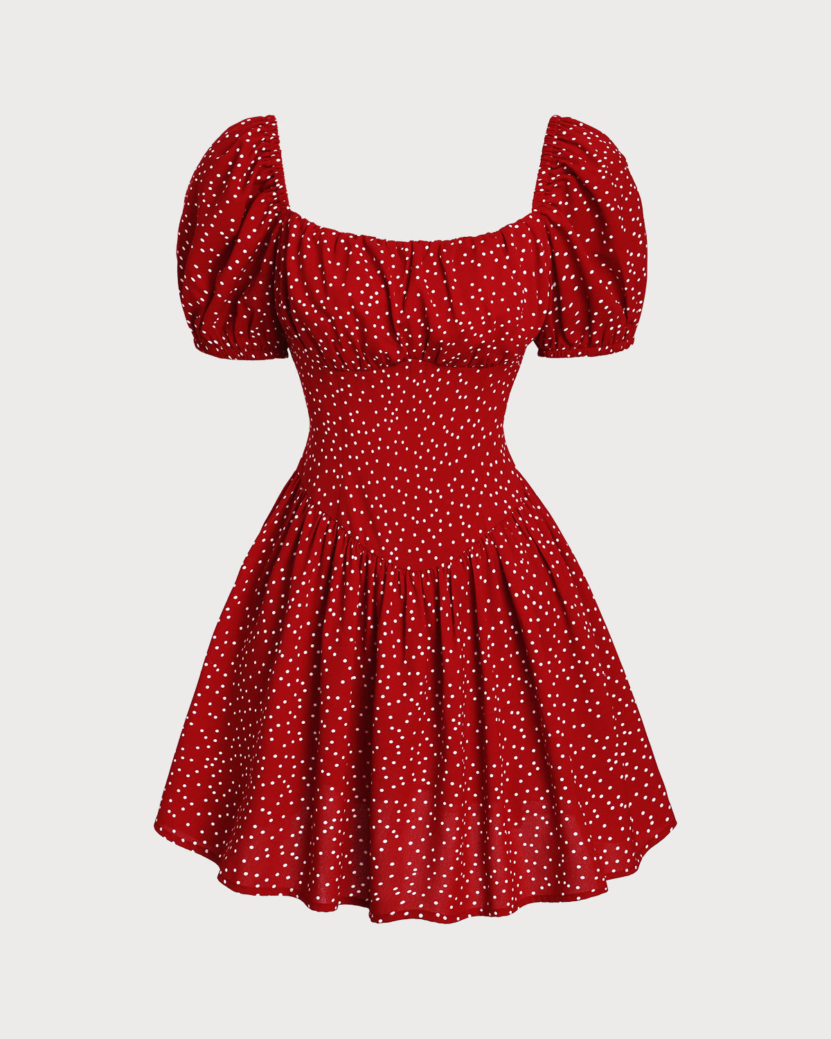 Red Polka Dot Square Neck Mini Dress - Threadford