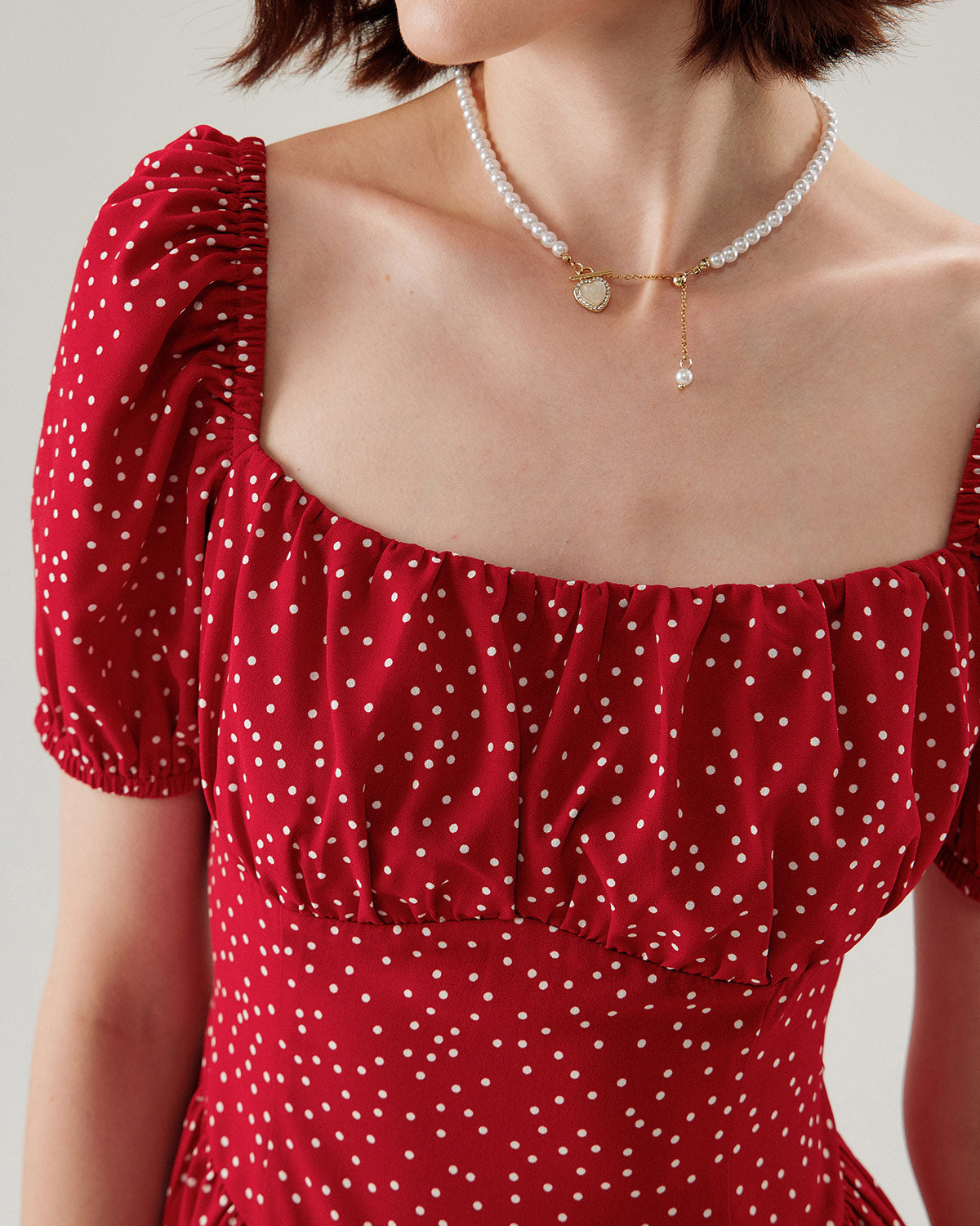 Red Polka Dot Square Neck Mini Dress - Threadford