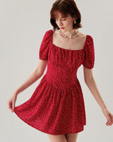 Red Polka Dot Square Neck Mini Dress - Threadford