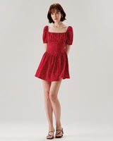 Red Polka Dot Square Neck Mini Dress - Threadford