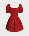 Red Polka Dot Square Neck Mini Dress - Threadford