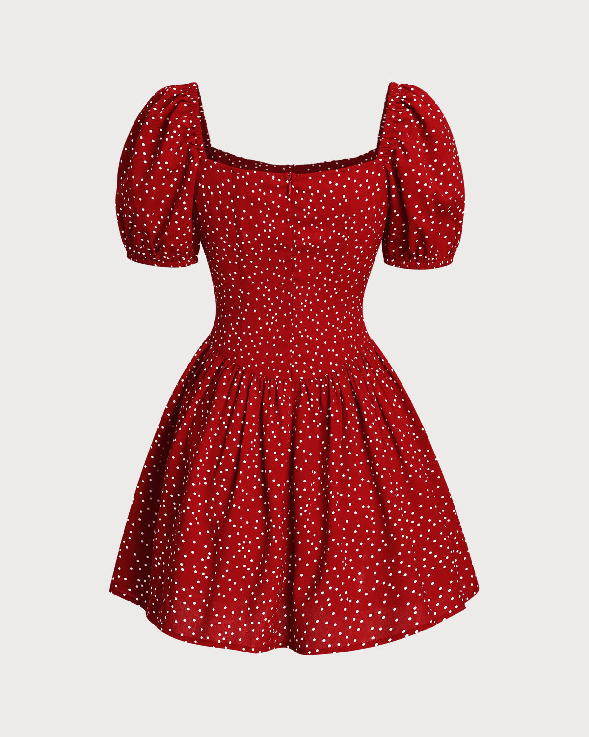 Red Polka Dot Square Neck Mini Dress - Threadford