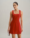Red Square Neck A-Line Mini Dress - Threadford