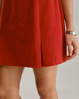 Red Square Neck A-Line Mini Dress - Threadford