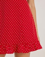 Red Sweetheart Neck Ruffle Slip Mini Dress - Threadford