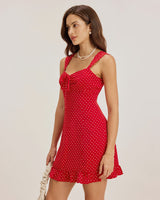 Red Sweetheart Neck Ruffle Slip Mini Dress - Threadford