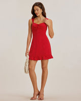 Red Sweetheart Neck Ruffle Slip Mini Dress - Threadford