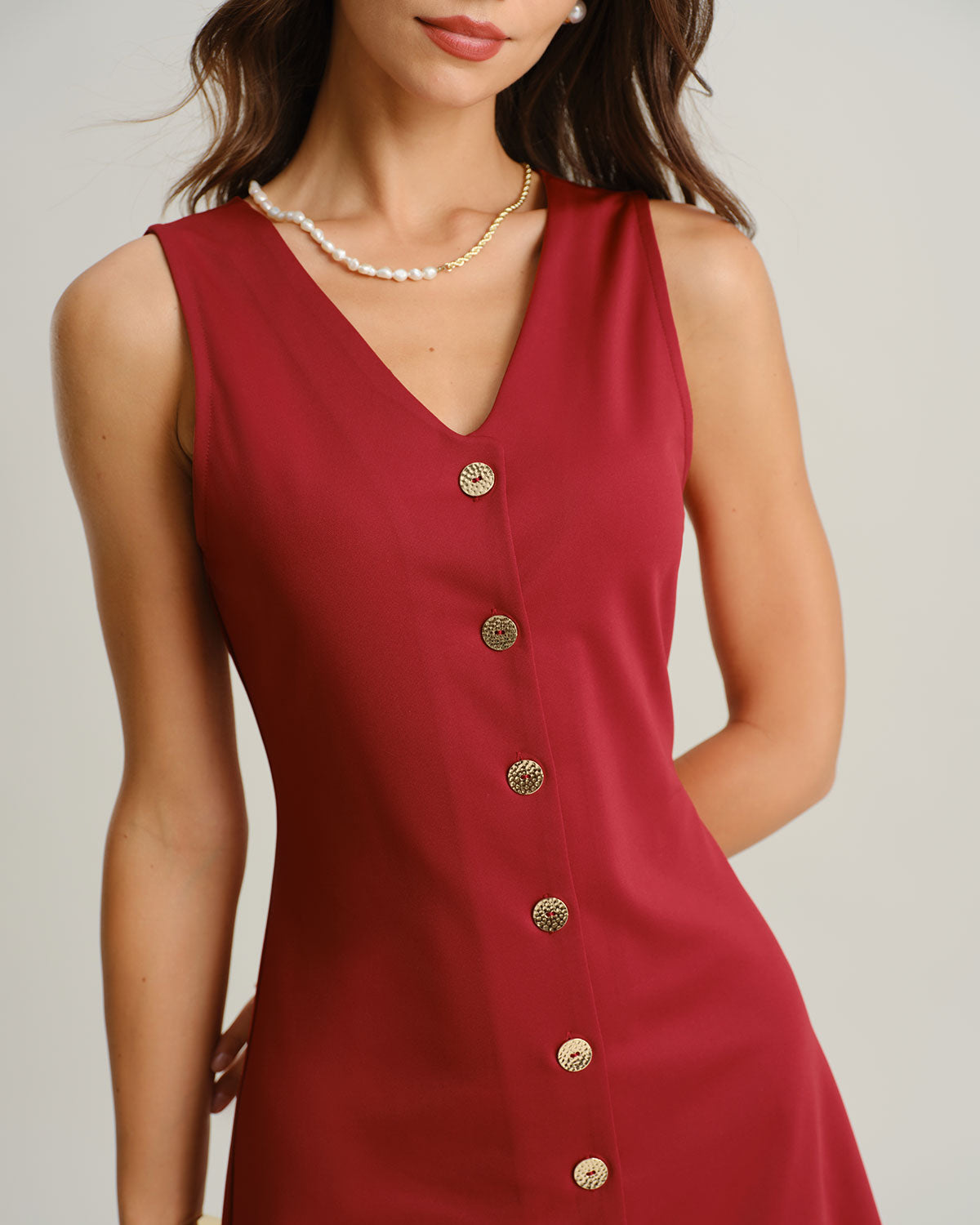 Red V Neck Sleeveless Mini Dress - Threadford