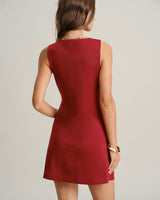Red V Neck Sleeveless Mini Dress - Threadford