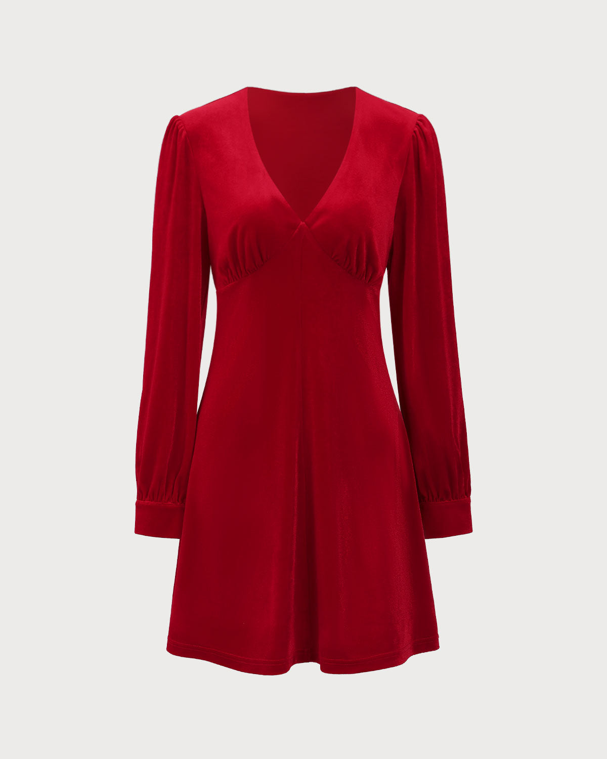 Red Velvet Puffed Sleeve A-Line Mini Dress - Threadford
