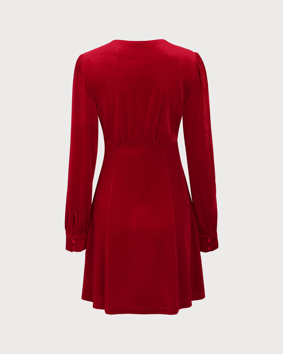 Red Velvet Puffed Sleeve A-Line Mini Dress - Threadford