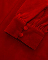 Red Velvet Puffed Sleeve A-Line Mini Dress - Threadford