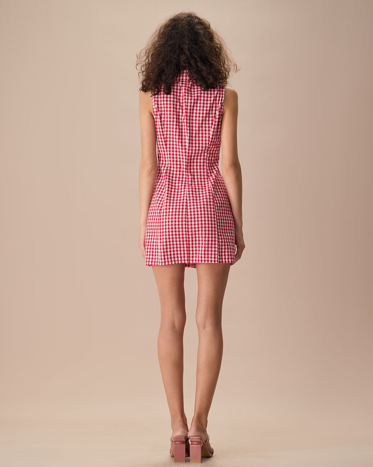 The Lapel Plaid Sleeveless Cotton Pocket Mini Dress - Threadford