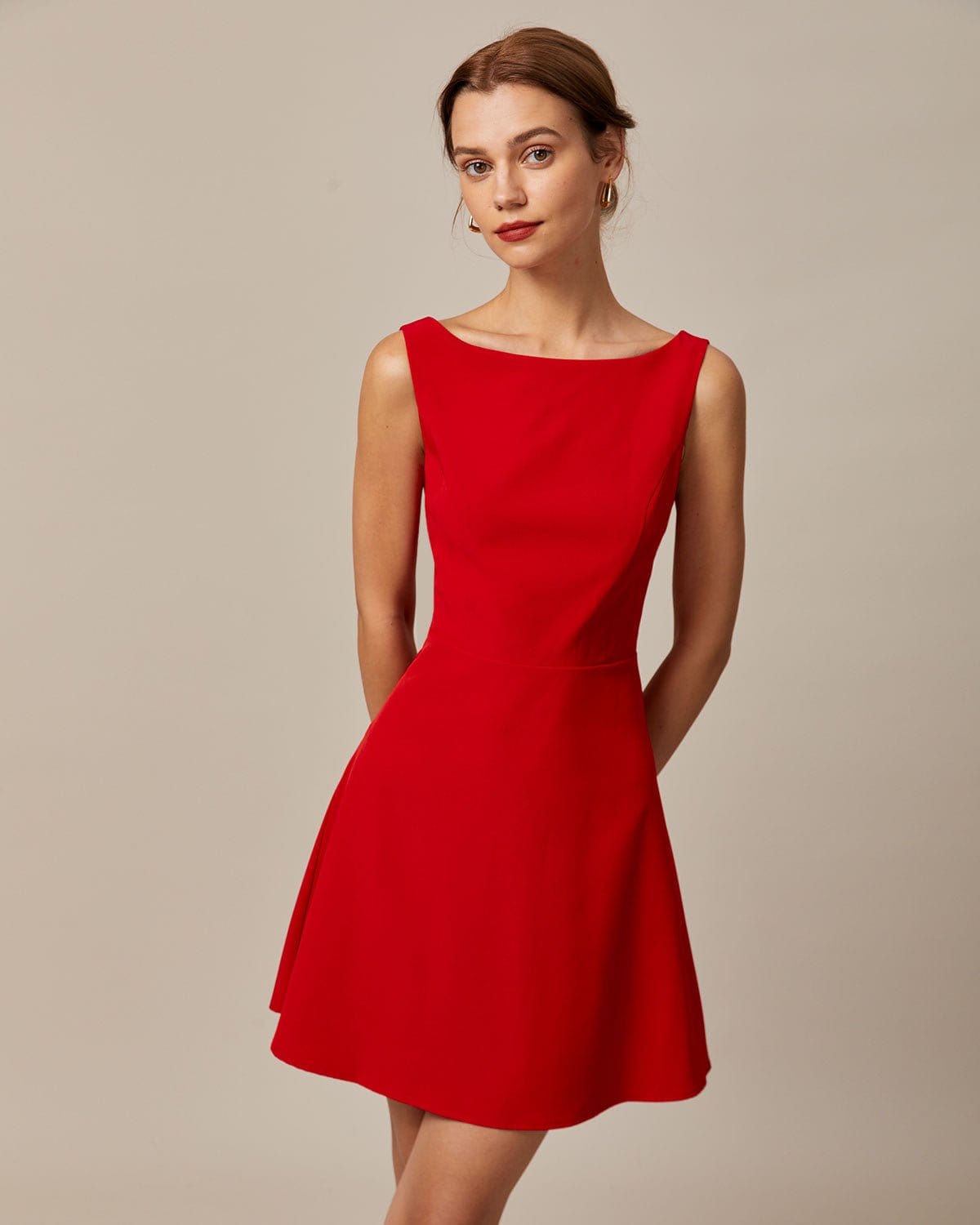 The Red Boat Neck High Waisted Mini Dress - Threadford