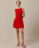 The Red Boat Neck High Waisted Mini Dress - Threadford