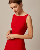 The Red Boat Neck High Waisted Mini Dress - Threadford