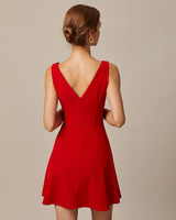 The Red Boat Neck High Waisted Mini Dress - Threadford