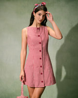 The Red Boat Neck Plaid Mini Dress - Threadford