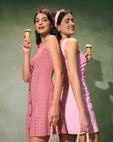 The Red Boat Neck Plaid Mini Dress - Threadford