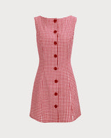 The Red Boat Neck Plaid Mini Dress - Threadford