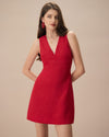 The Red V Neck Sleeveless Linen Mini Dress - Threadford