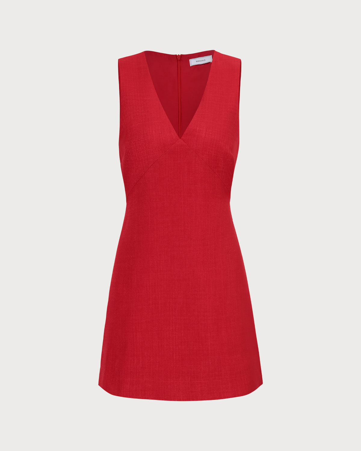 The Red V Neck Sleeveless Linen Mini Dress - Threadford