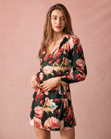 The V Neck Long Sleeve Floral Wrap Mini Dress - Threadford