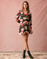 The V Neck Long Sleeve Floral Wrap Mini Dress - Threadford