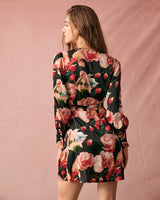 The V Neck Long Sleeve Floral Wrap Mini Dress - Threadford