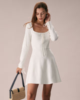 The White Square Neck Sweater Mini Dress - Threadford